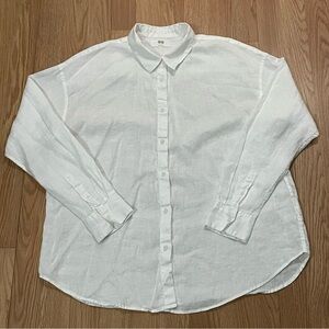 Uniqlo Women’s Large Premium Linen Long Sleeve Button Up Shirt Blouse White